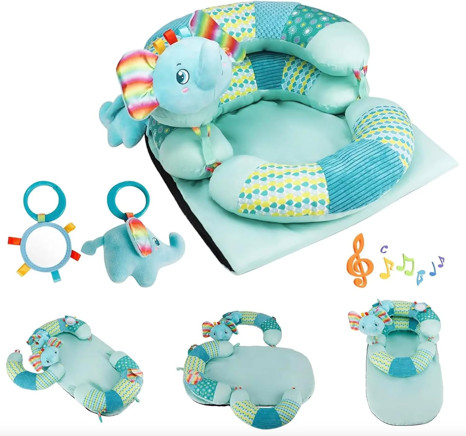 Valentín Tummy Time Mat Baby - 4 in 1 - Tummy Time & Seated Support Pillow, Sitting Support for Toys Infant Newborn 0-12 Months, Infant Baby Floor Seat
