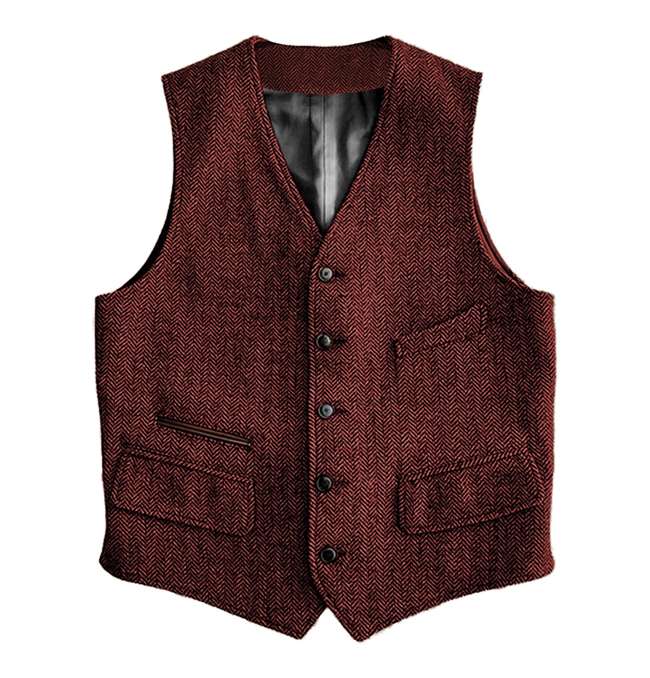 Solovedress Wool Suit Vest Formal Regular Fit Vest Suit Vest for Wedding Groomsmen, burgundy, XS