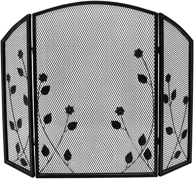 Pantalla ignífuga de hierro forjado macizo con puerta protectora para chimenea Nero 2