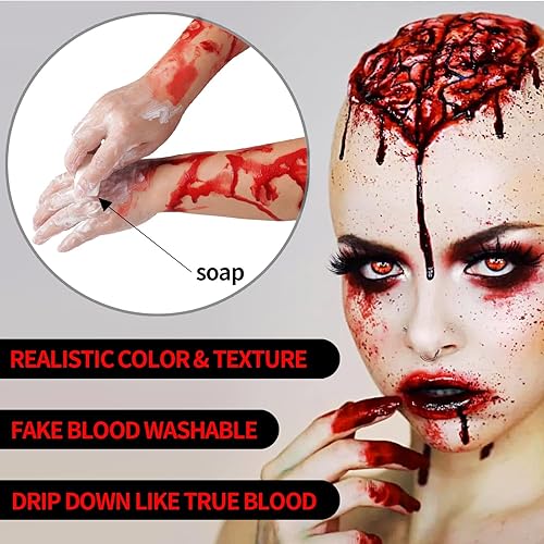 Miniatura 25 de Go Ho Maquillaje de sangre falsa que gotea (0.35 onzas), sangre falsa lavable para heridas de cicatriz, flujo de sangre falsa de fácil secado
