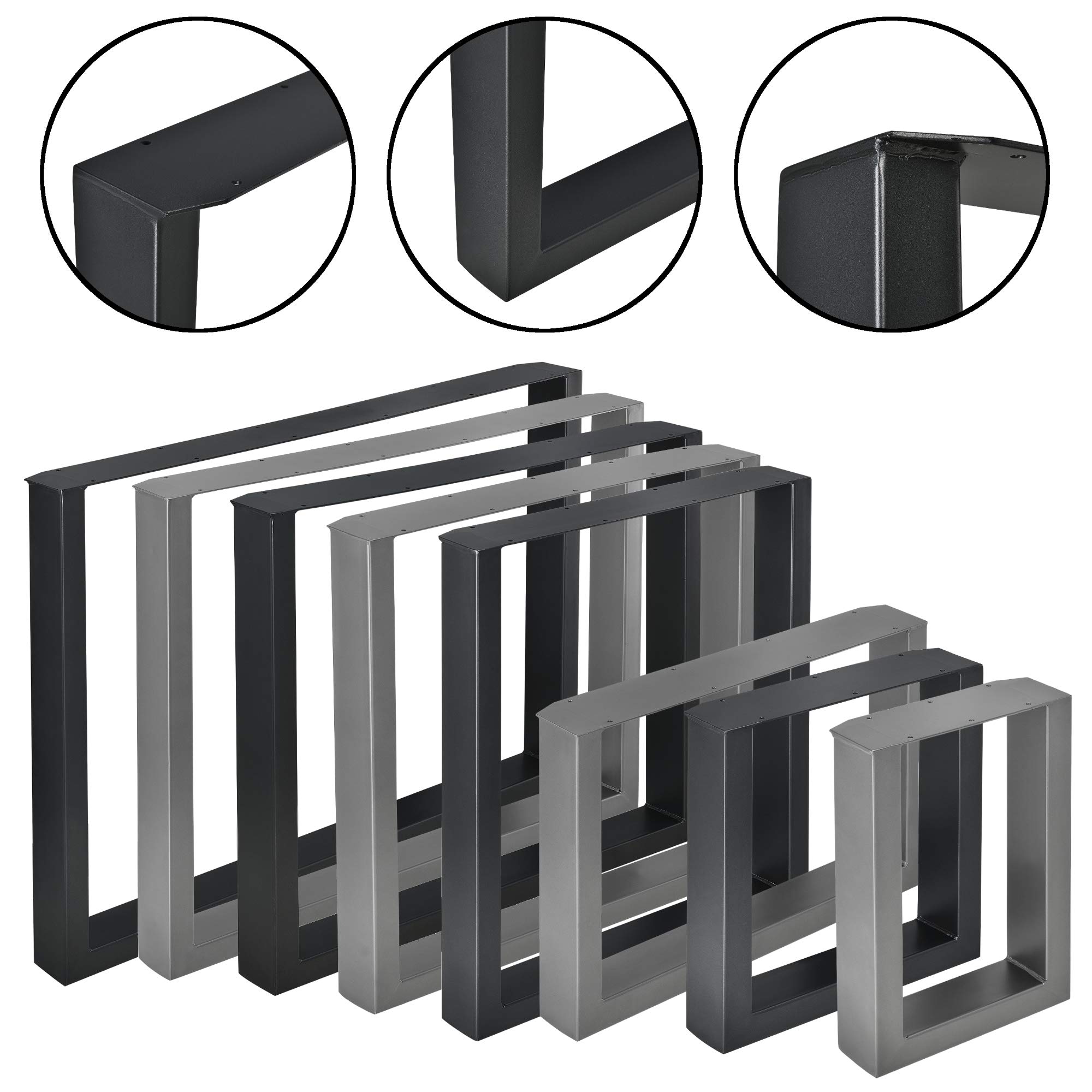 [en.casa] Set di 2 Gambe in Acciaio per Mobili Fai da Te (LxA) 90 x 72 cm - Gambe DIY di Forma Rettangolare per Tavolo Bancone Incl. Feltrini - Nero