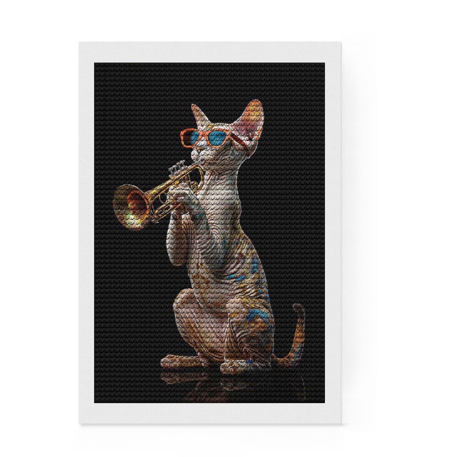Junmoney Oriental Shorthair Trumpet Diamond Painting Canvas Set 8"x12", Nice Detail and Sparkle, Mindful Craft Activity, Boho Decor, Christmas Gift