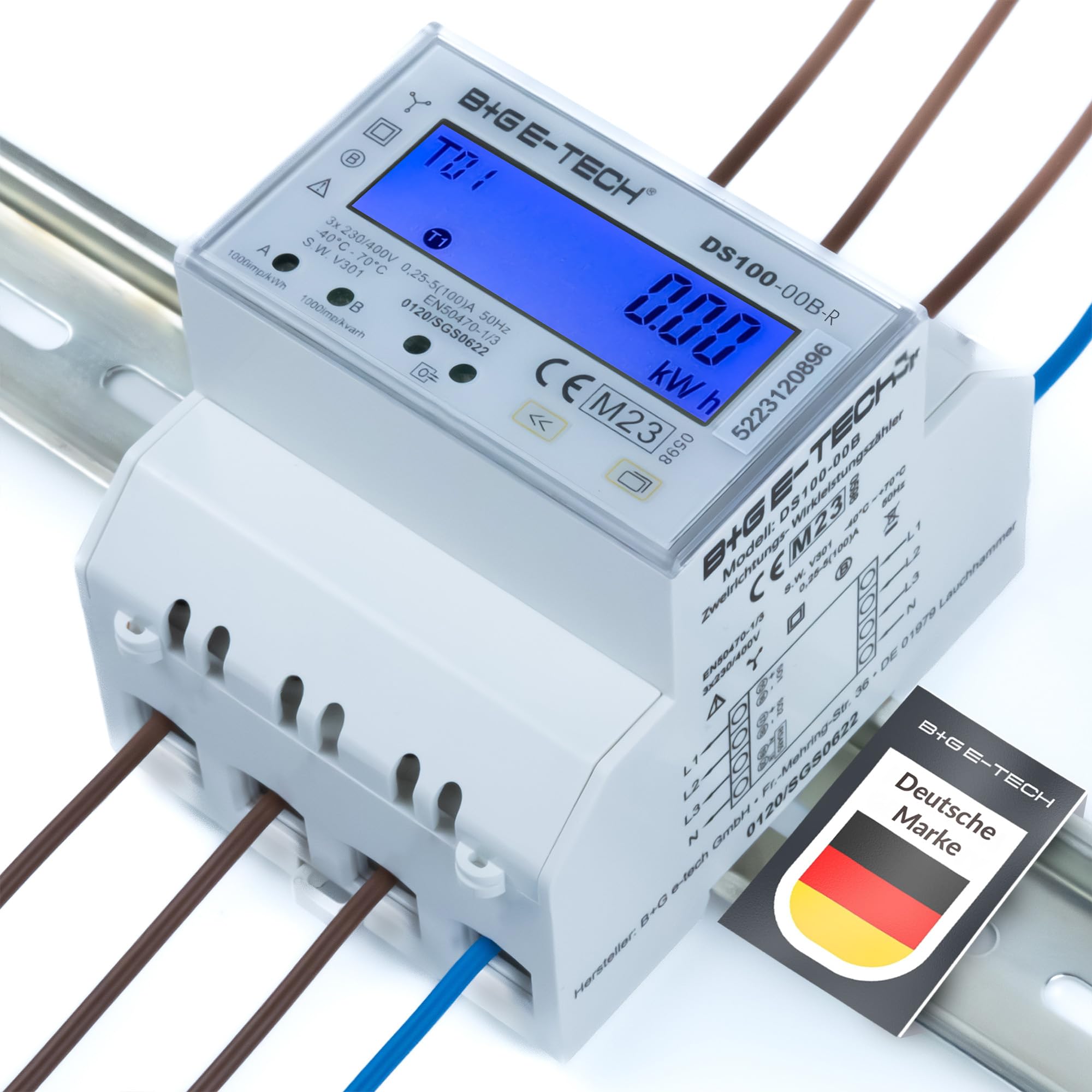 Drehstromzähler DS100-00B-R MID 23 digitaler 3 Phasen Zweirichtungs Stromzähler 100A direkt RS485 Modbus RTU Hutschiene 4TE LCD