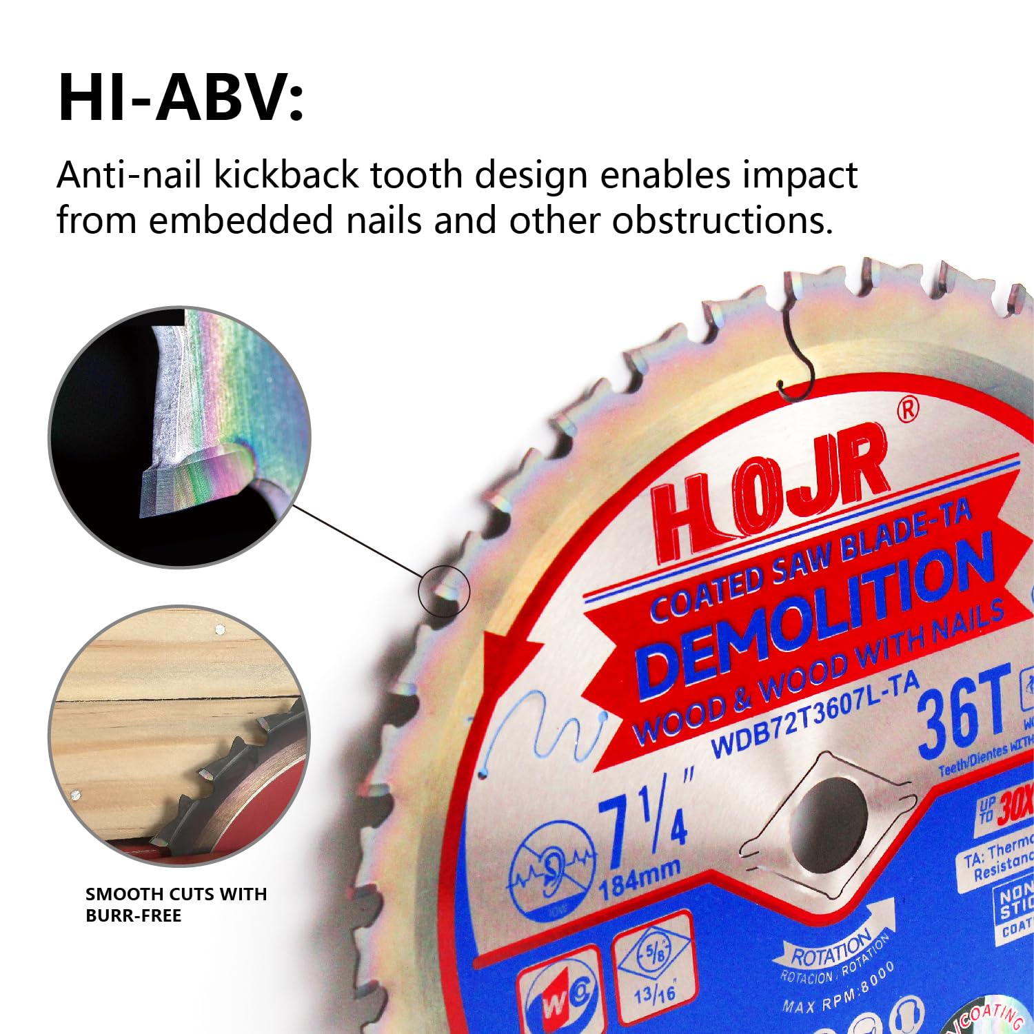 10-Pack 7-1/4" 36 Tooth 5/8" Arbor Demolition Circular Saw Blade Woodworking TA Series, Demolition/Framing, Special Anti-Thermal Adhesion Coating on Cutting Head -TA, DEM 7-1/4"36T TA