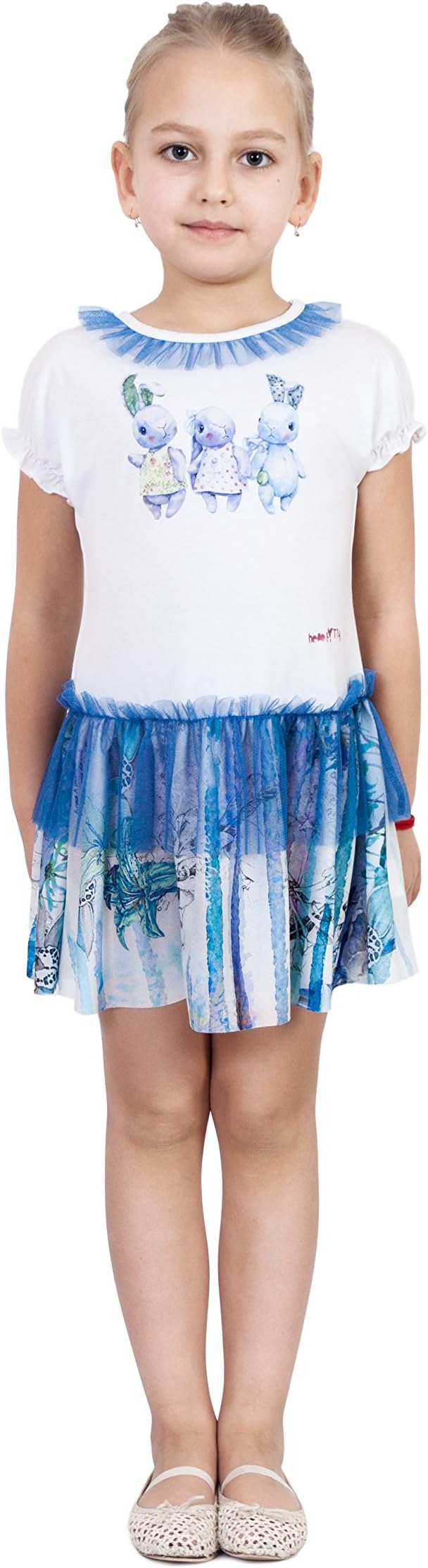 Cute Dress LUDMILA LABKOVA Kids L1855 (4T), 4T, White, Blue