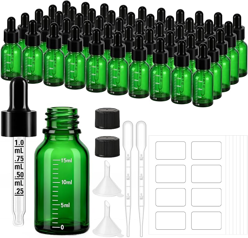 Frascos conta-gotas de vidro verde UPBUD 15 mL, pacote com 50