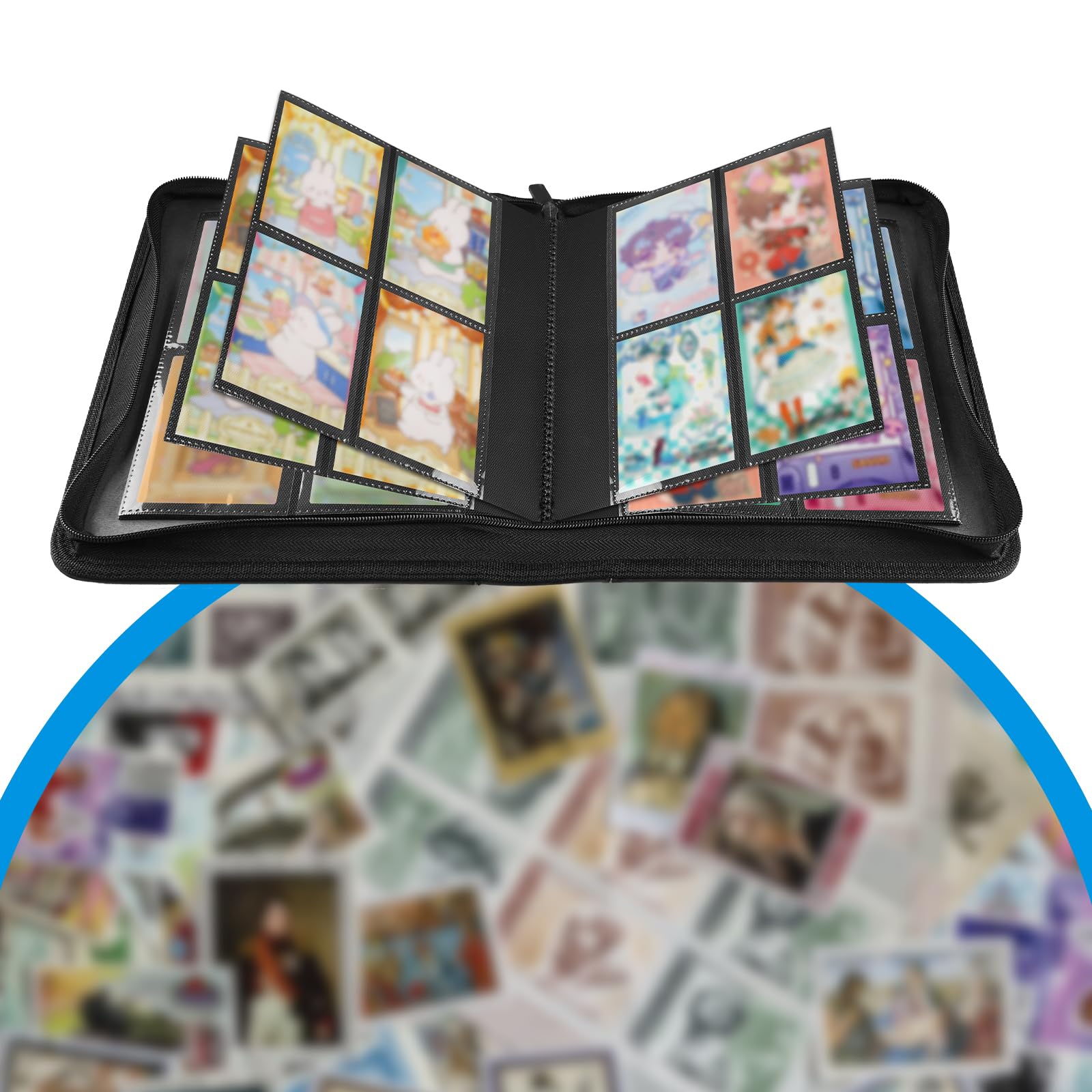 Segregator na karty, albumy na karty kolekcjonerskie 112 Toploader, 4 przegródki z 10 szt. Toploader, wodoodporne albumy z zamkiem błyskawicznym, do zabawy, sportu, kart do gier (czarny)