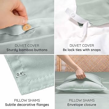 Bambaw 100% Viscose Derived from Bamboo Duvet Cover Queen Size 3 Pieces Cooling Duvet Cover Queen Size Set, Super Soft & Breathable, No Comforter (Sea Glass)