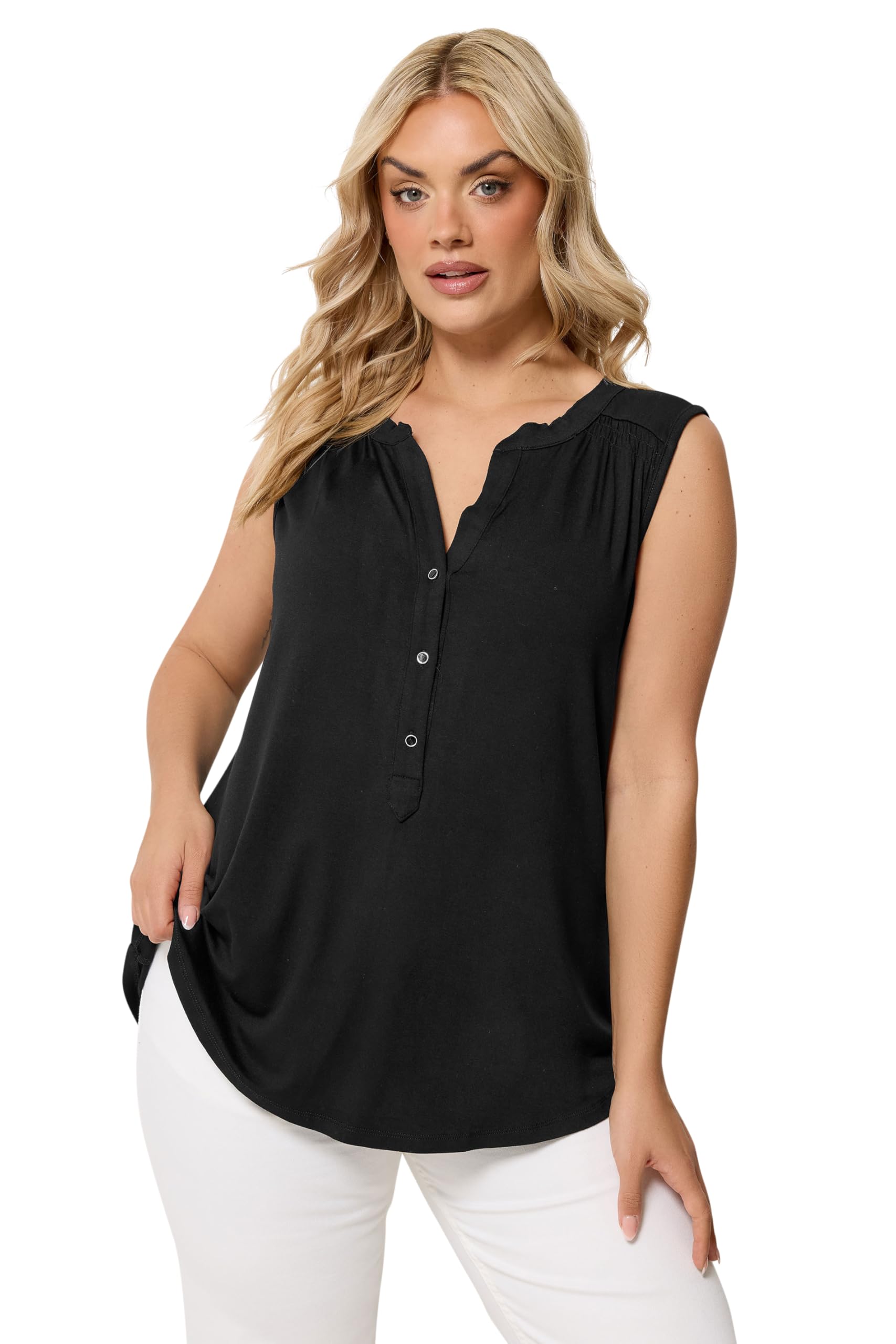 Yours Women's Black Notch Neck Swing Blouse In | : 26/28