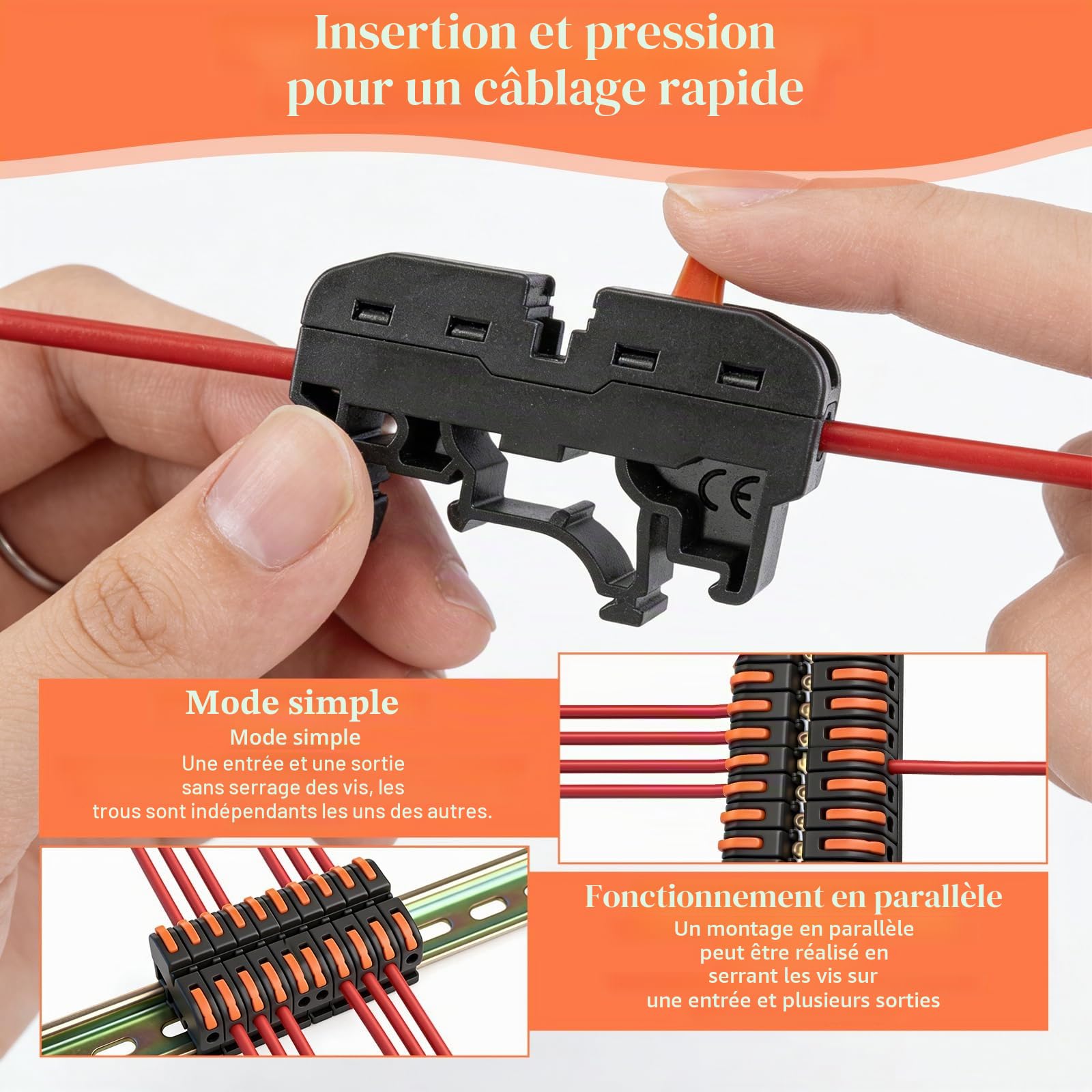 Bornes en série Rail DIN 60 pièces - bornes de connexion | borne de passage Rail DIN 0,08–4 mm² PCT-211 | bornes à vis enfichables kit | bornes électriques pour un câblage rapide