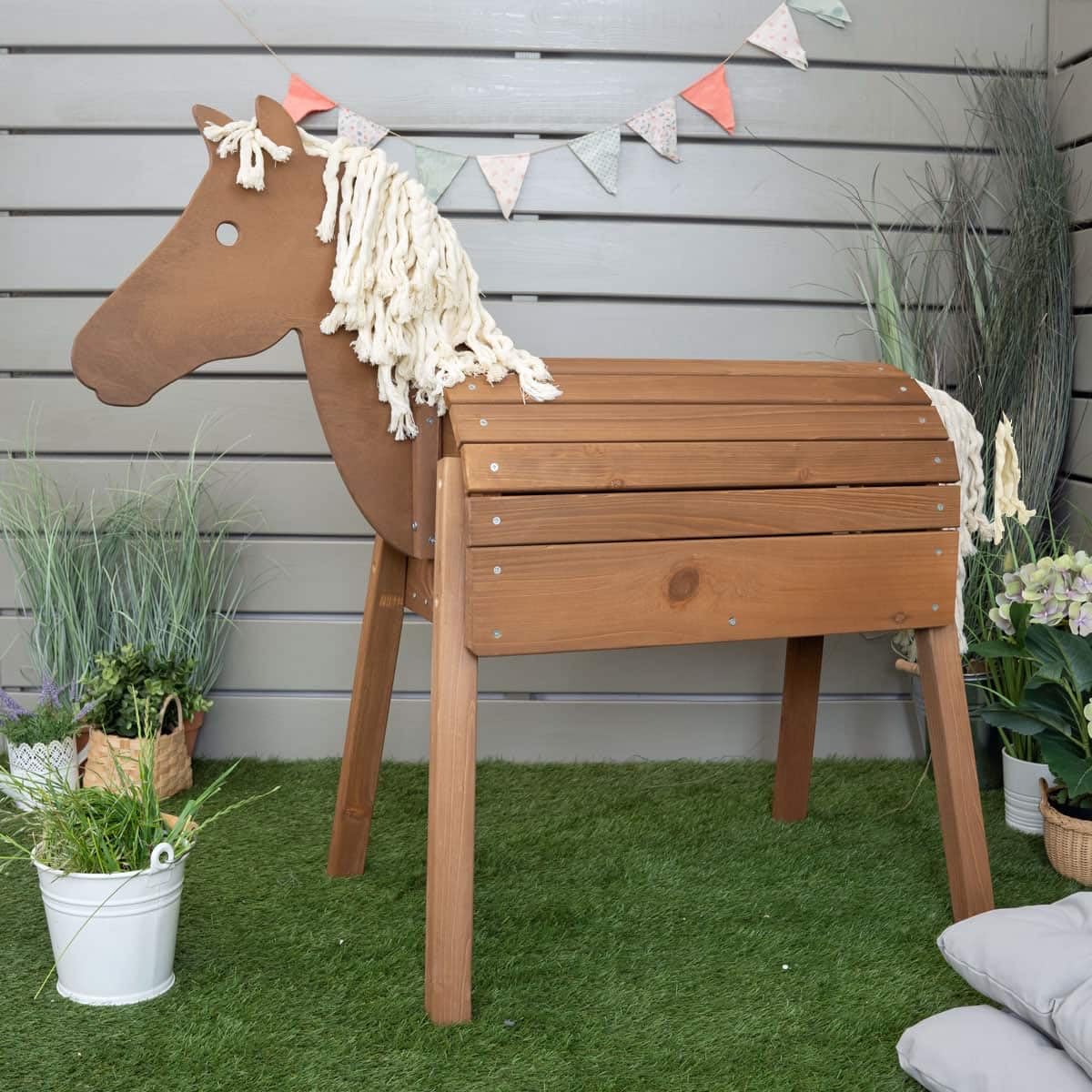 Meppi Outdoor-Pferd Klein - Holzpferd für Kinder - braun - Reitpferd für den Garten