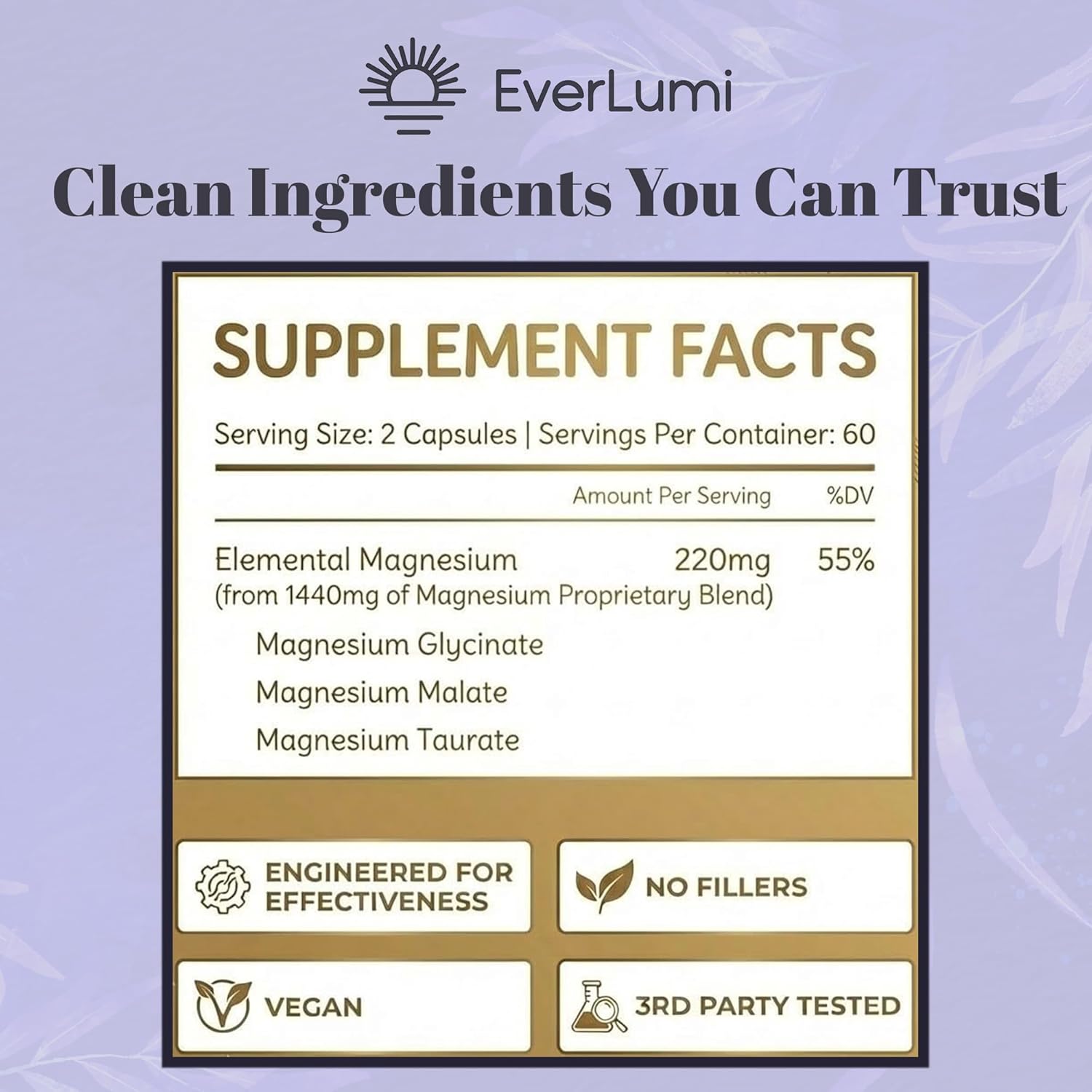 Triple Magnesium Complex - Magnesium Glycinate, Taurate & Malate Blend - Supports Sleep, Calm, Heart Health & Stress Relief - Magnesium Complex for Men & Women - 120 Capsules (2-Month Supply)