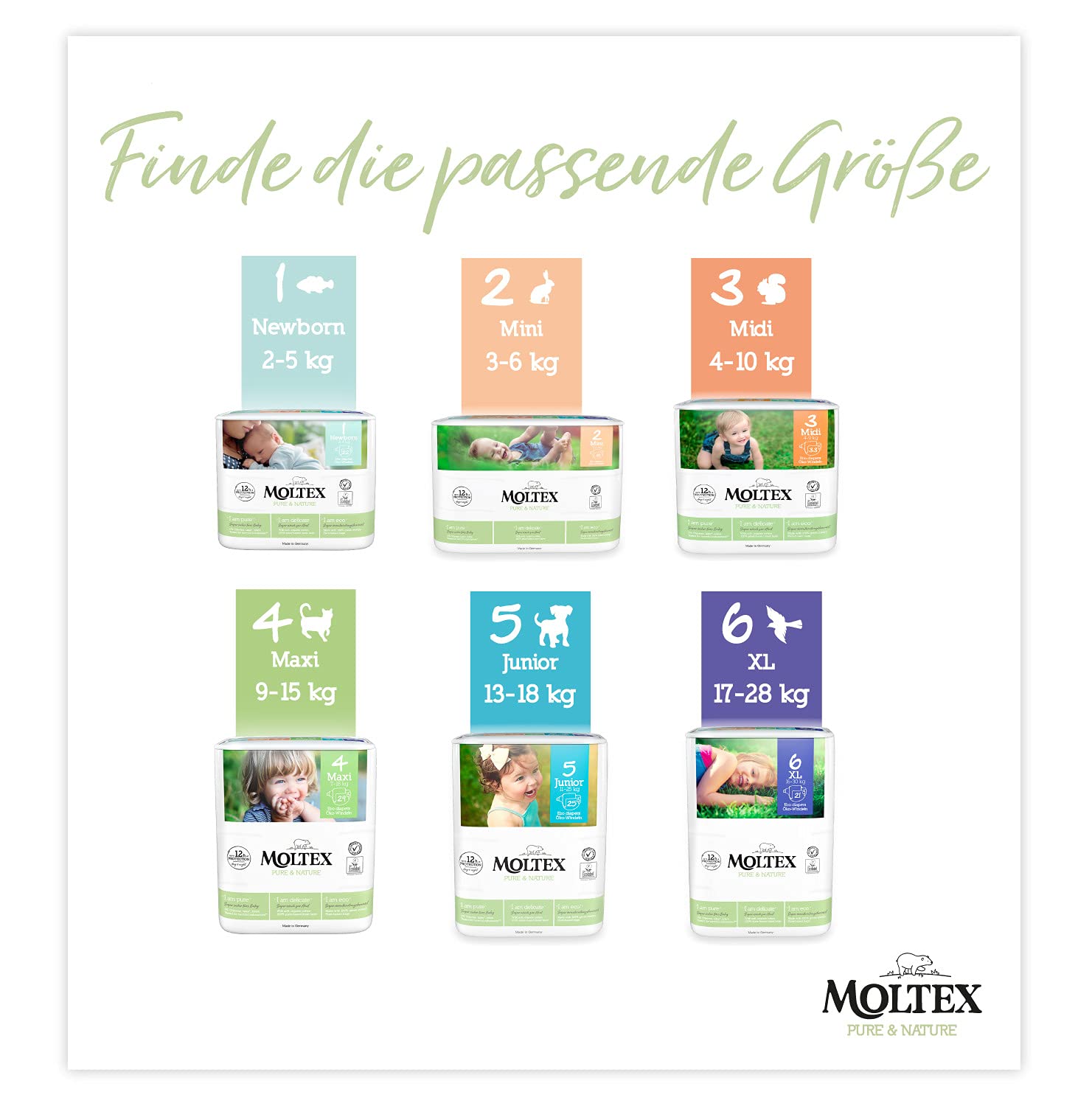 Moltex Pure & Nature Öko Windeln Größe 2 Mini (3-6 kg) Monatsbox -152 Bio Windeln
