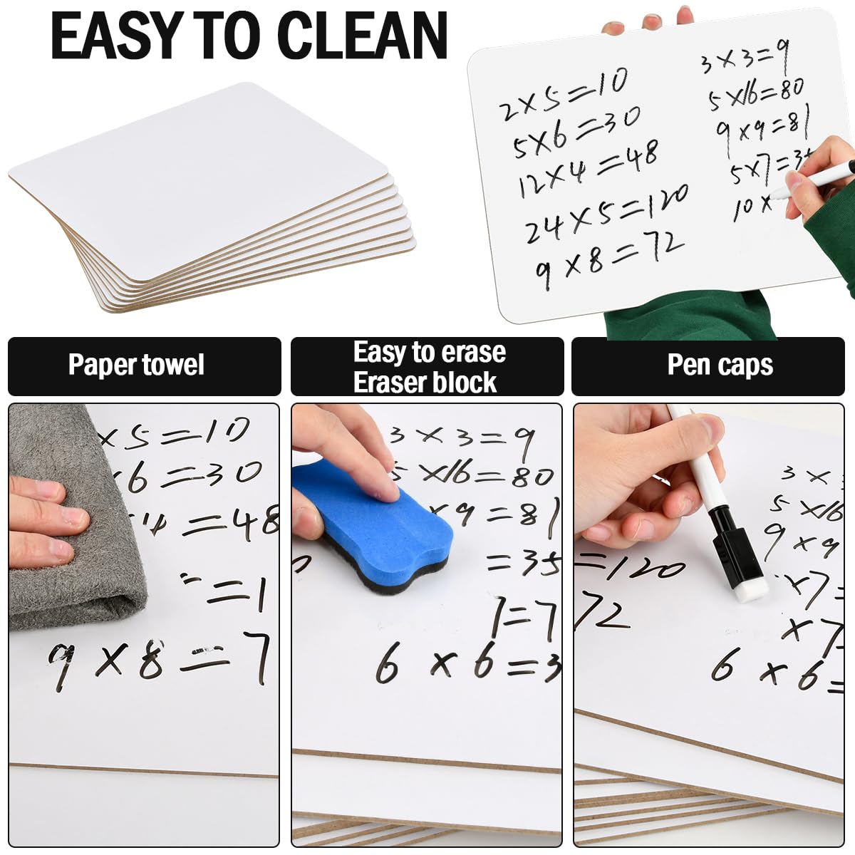 Mini Tableau Blanc Effaçable A4 Double Face - Avec Stylos Couleur Et Gomme - Portable Pour études, Réunions, Notes (30x21,5 Cm)