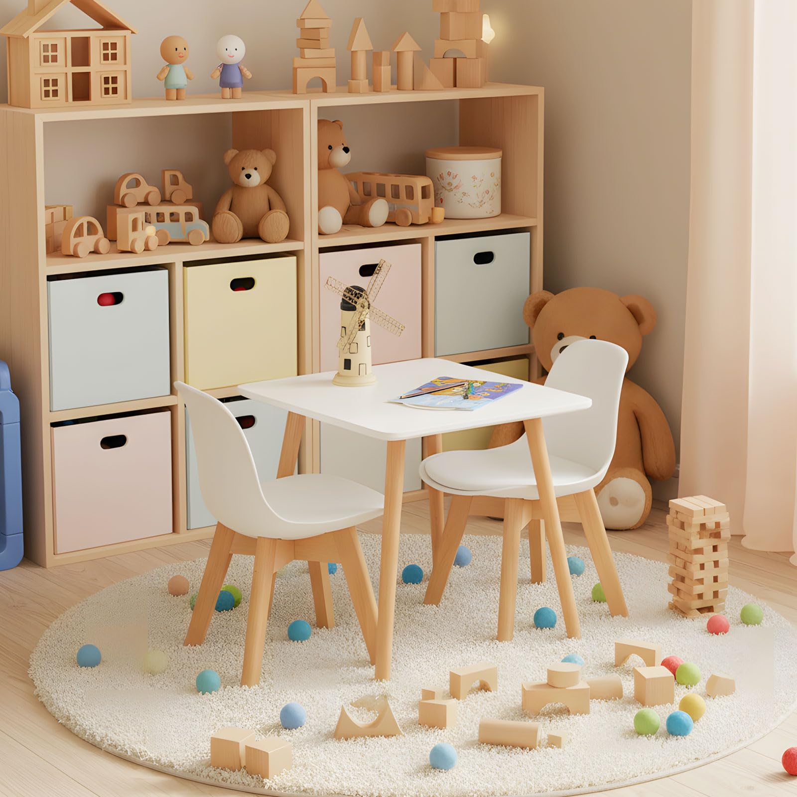 EGGREE Chaises pour Enfants, Pieds en Bois, Hauteur du siège 33 cm, chaises avec Dossier, siège pour Enfants,Blanc