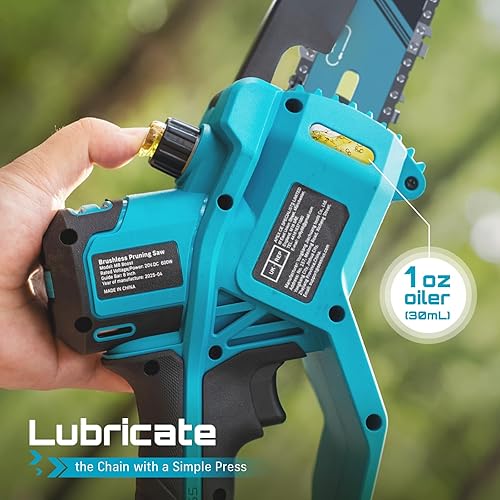 Miniatura 7 de SEESII - Mini motosierra de 8 pulgadas sin cable, motor sin escobillas mejorado 2025, motosierra eléctrica con 2 baterías de 4000mAh, tensor de