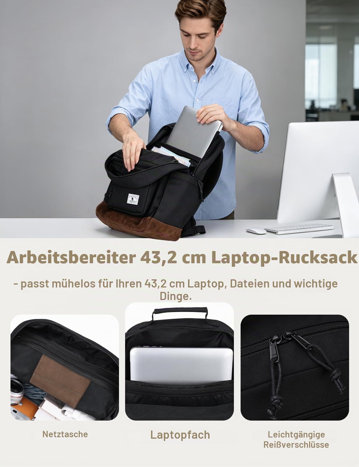 VX VONXURY 17 Zoll Schulrucksack für Teenager,Herren und Damen | Ca. 24 L Volumen, großes Laptopfach, viel Platz für Bücher; wasserabweisend für Schule, Uni und Arbeit