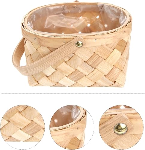 Miniatura 6 de SEWACC Contenedor de almacenamiento hecho a mano de ratán tejido con asa, cesta de almacenamiento de hierba marina, cesta de flores portátil para el