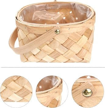 Handmade Rattan Storage Container Woven Storage Basket with Handle for Home Camping Wedding Medium