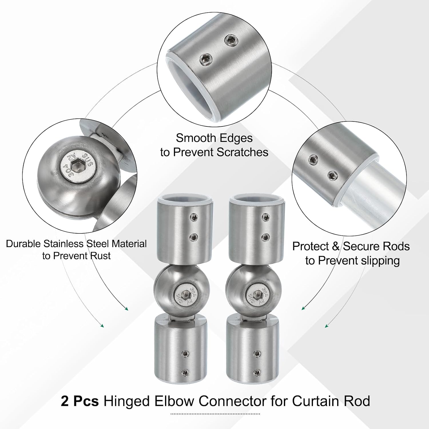 PATIKIL Window Corner Curtain Rod Connector, 2 Pcs Adjustable Curtain Rod Corner Connector Hinged Elbow Connector with Screwdriver for 1 Inch Bay Window Curtain Rod, Silver