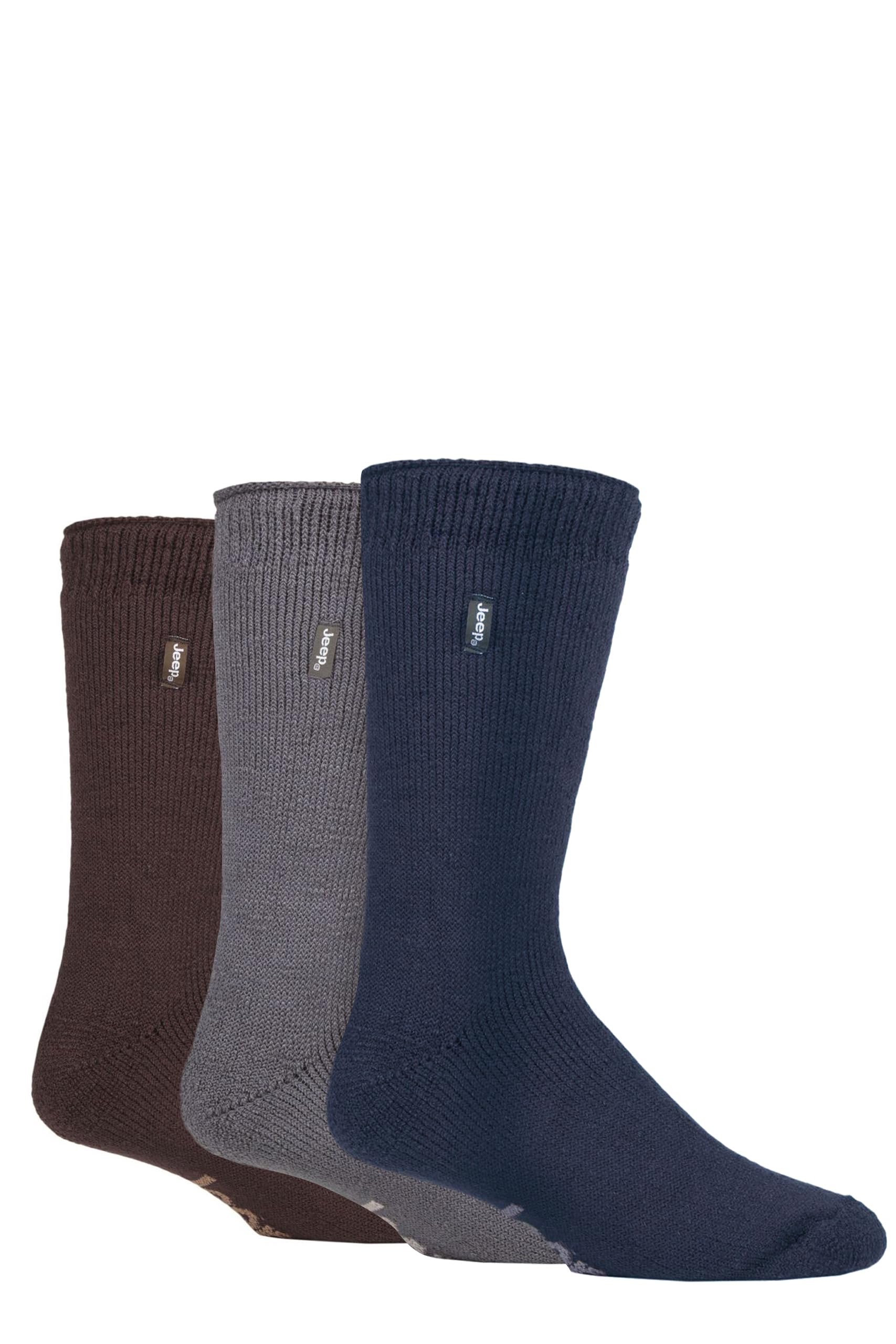 Jeep Mens Thermal Boot Socks - 'Renegade' 2.3 TOG Warm, Cushioned, Chunky for Outdoor Walking in Winter Size 6-11 3 Pair Multipack Navy Grey Brown