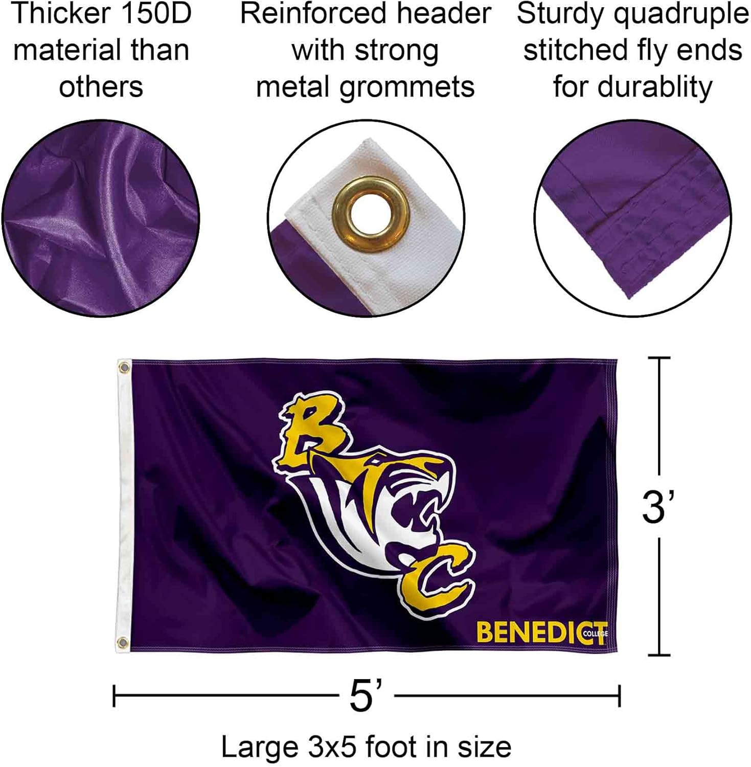 College Flags & Banners Co. Benedict Tigers Logo 3x5 Grommet Flag - Image 2