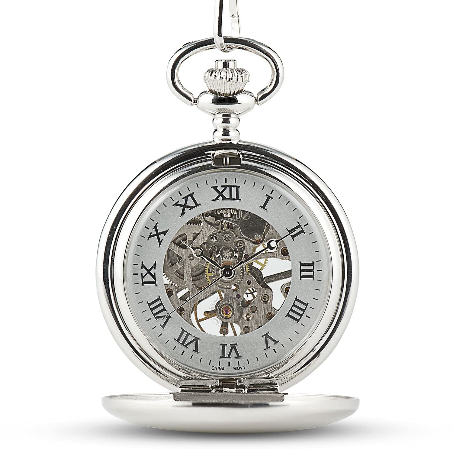 WEDDINGSTAR Personalized Silver Custom Engraved Mechanical Pocket Watch & Fob - Custom Text