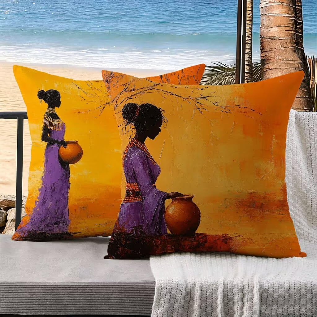 Housse coussin exterieur velours lot de 2 60x60 orange imperméable pour canapé