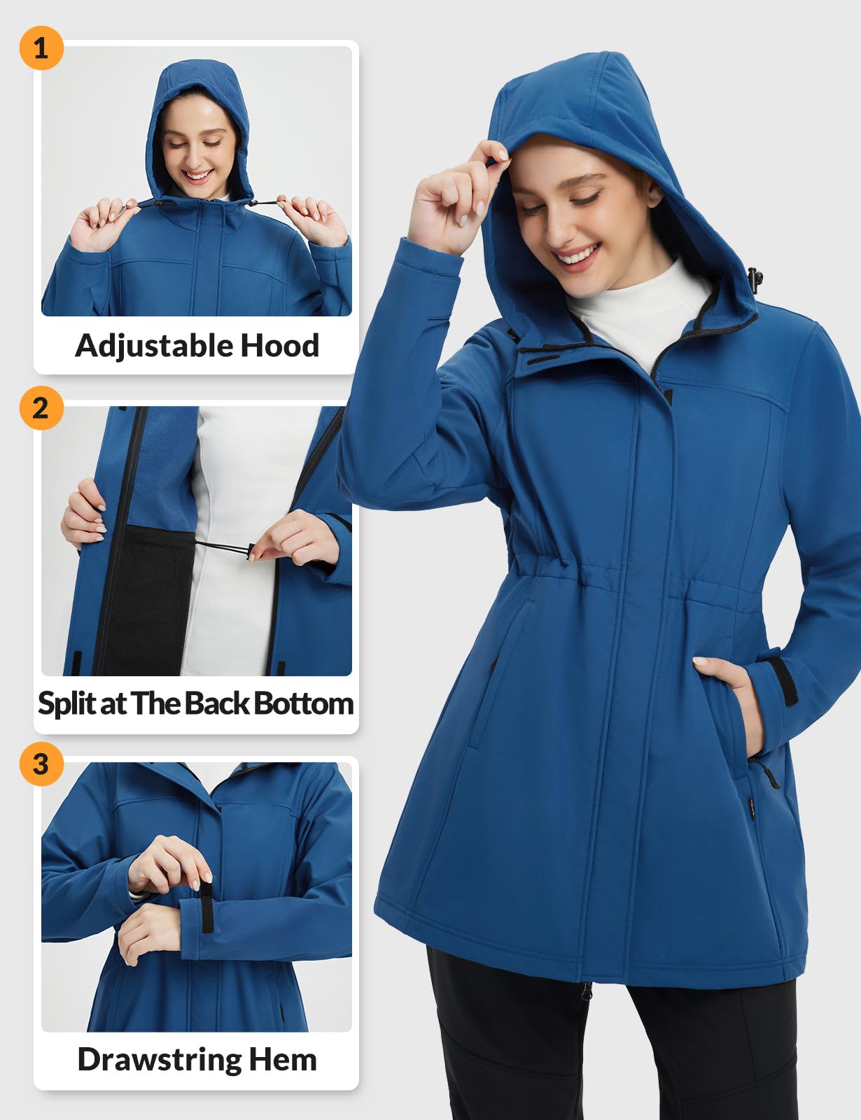 baleaf Giacca da donna foderata in pile Softshell giacca lunga impermeabile leggera impermeabile giacca a vento da donna giacca lunga per escursionismo