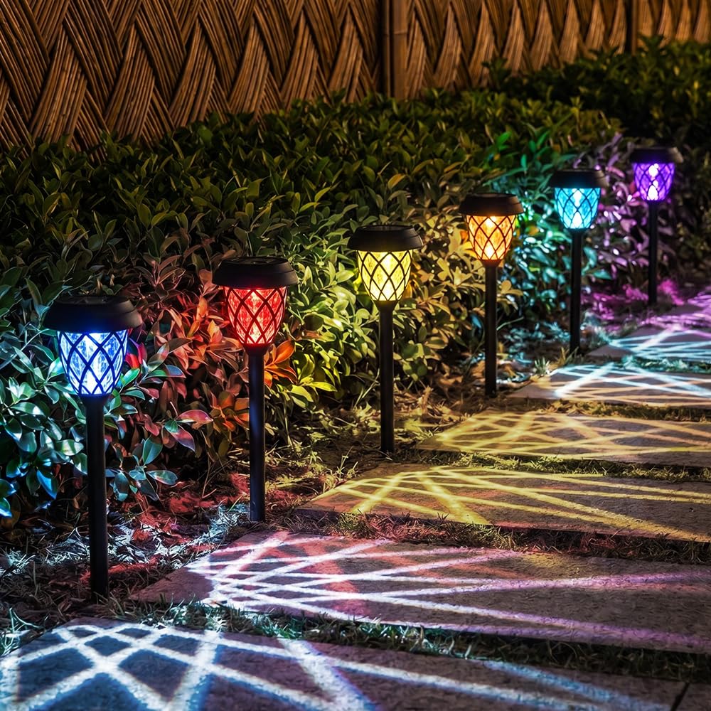 YOFHPT 6 PCS Solar Stake Lights Garden, Colour Changing Solar Lights Outdoor Garden Stake Waterproof, Sola-r Garde-n Sta-ke Ligh-ts, Sola-r Pathway Lig-hts for Gar-den, Pathway, Driveway Lighting