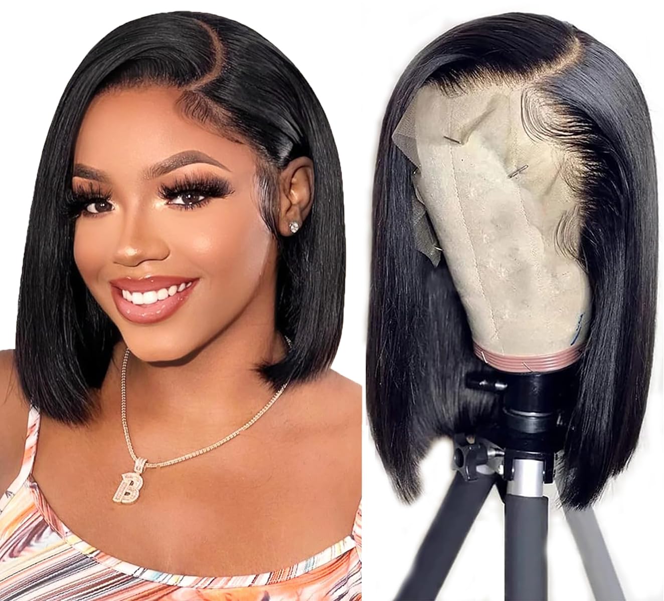 Bob Wig Human Hair 13x6 Frontal Lace Wig Transparent Lace Front Wigs Human Hair Straight Short Human Hair Wigs for Black Women Glueless Wigs Pre Plucked (Natural Color 13x6 Straight Bob, 10 Inch)