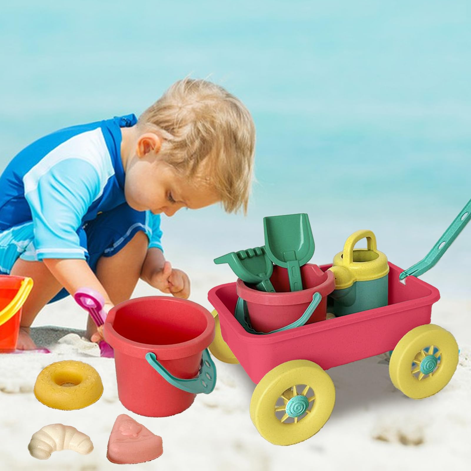 Toddler Beach Toys Sand-Bausatz | Früheres Sandspielzeug mit Rollwagen 8 | Outdoor Portable Fun Outdoor für Teenager