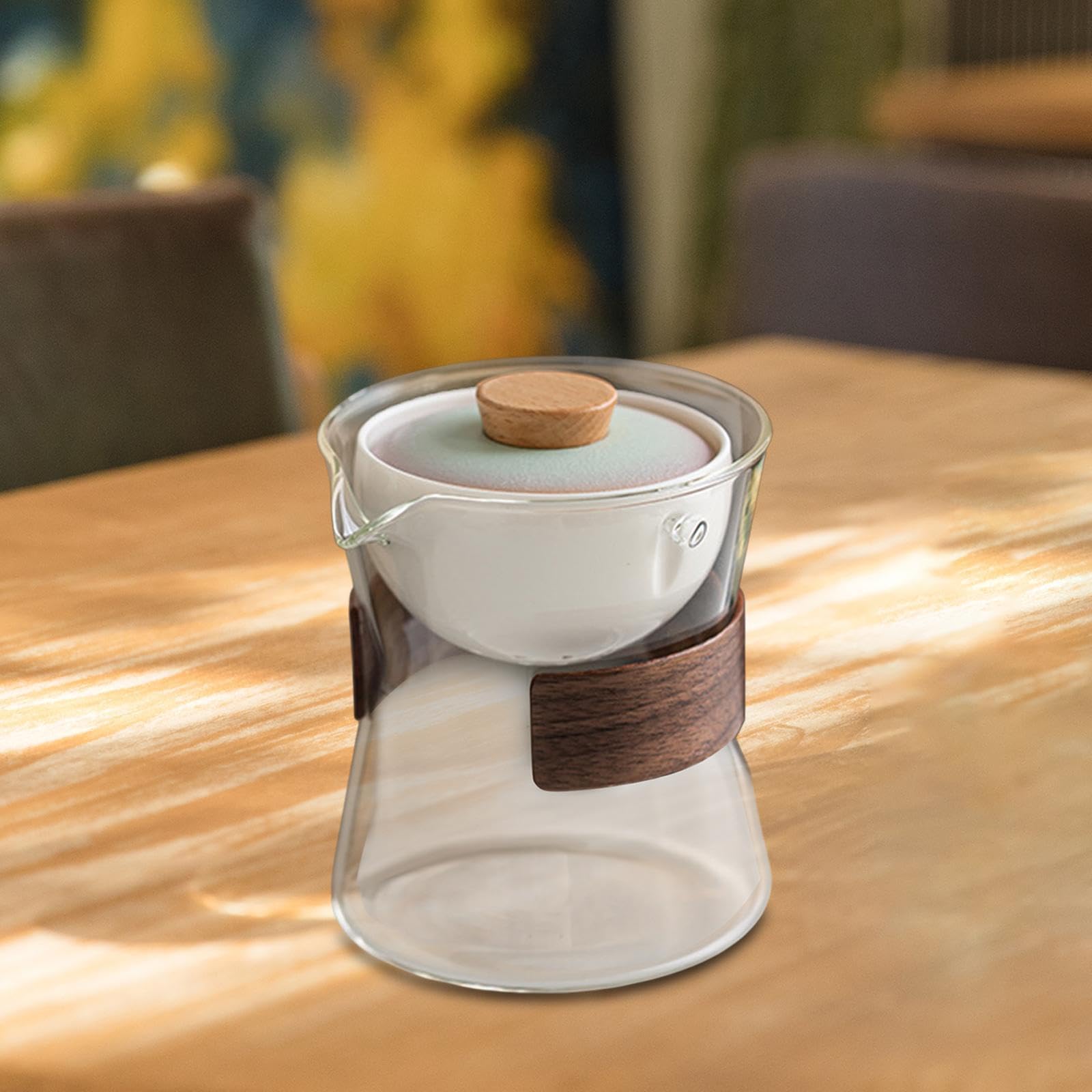 Teekanne Glas Teekanne mit Siebeinsatz Hitzebeständiges Glas Teebereiter Filtrationsteekanne für Singlehaushalt Garten Freundetreffen, Klarer Deckel mit Farbverlauf