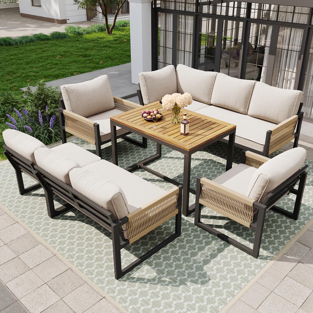 Salon de jardin exterieur 6/8 personnes,canapé de jardin exterieur,ensembles table et chaises de jardin pour 7-8 personnes,salon de jardin exterieur bois,adaptés aux jardins,balcons et terrasses