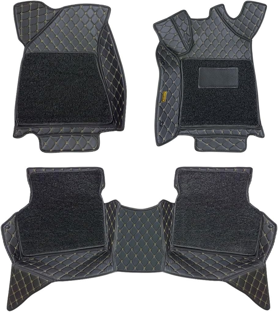 Luxury 7D Car Floor Mat Full Set for Mahindra XUV300 | 7 Layer Protection Mats | Luxury Leather with Noodle/Curly Car Foot Mat with Heal Pad | Anti-Skid & Waterproof (Black)