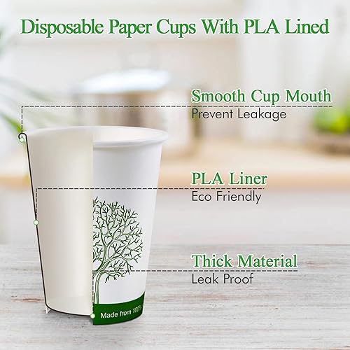 Miniatura 2 de ECOLipak 210 tazas compostables de 16 onzas, vasos de papel desechables biodegradables con forro de ácido poliláctico (PLA), tazas de café de papel