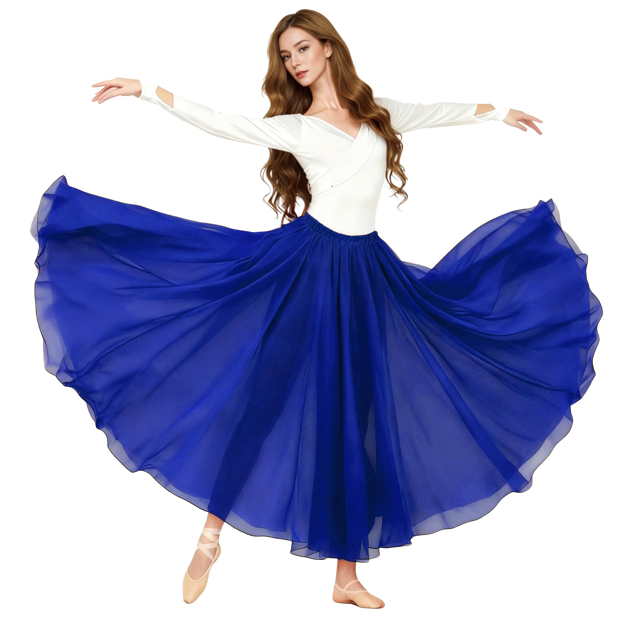 Baisdan Women's Navy Blue Belly Dance Long Swing Skirt Festival Tribal Chiffon Maxi Full Skirt