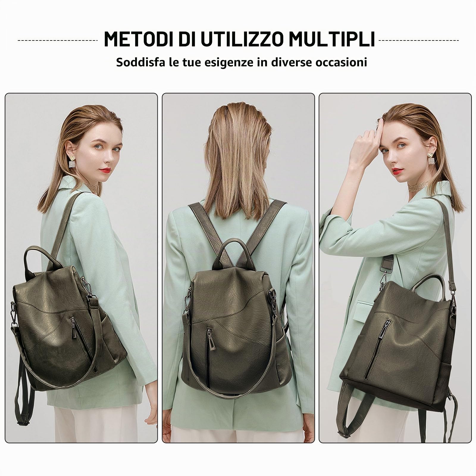 HUA ANGEL Moda Zaino Convertibile Borsa a Tracolla 2 In 1 Donna Antifurto Zainetto della Signora Impermeabile PU Pelle Zaino Leggero per Scuola Shopping Bicicletta da Viaggio Nella Vita Quotidiana