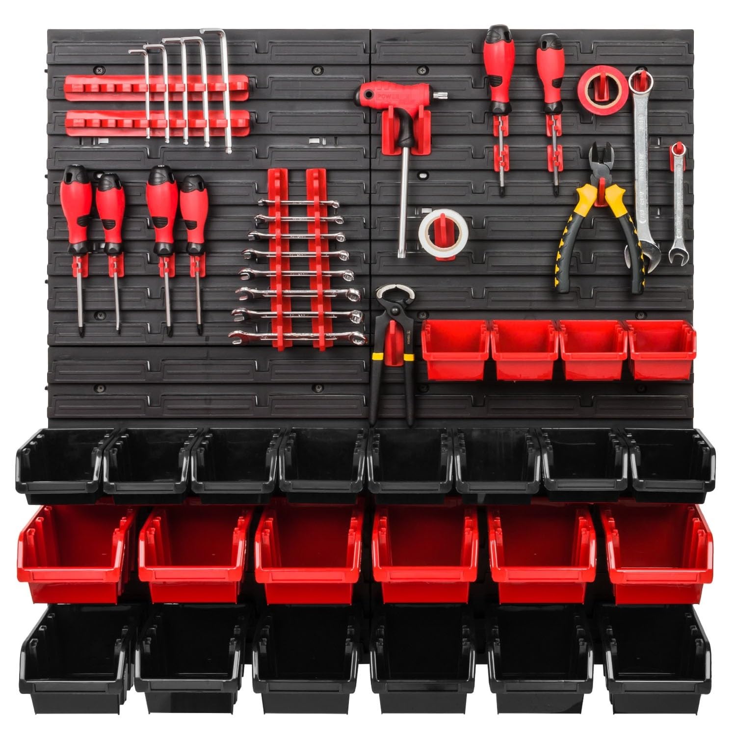 WALL MOUNTED TOOL PEG BOARD SET GARAGE STORAGE BINS WORKSHOP RACK SHED ORGANISER 50 MODELS VARIOUS SHAPES AND LAYOUTS SMALL MEDIUM LARGE (Model 35)