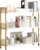 Vista 1 de Wide Open Shelf Bookcase - Modern 3-Tier Floor Standing Display Bookshelf with Three-Side Panels for Home and Office, Storage Shelving in Warm White