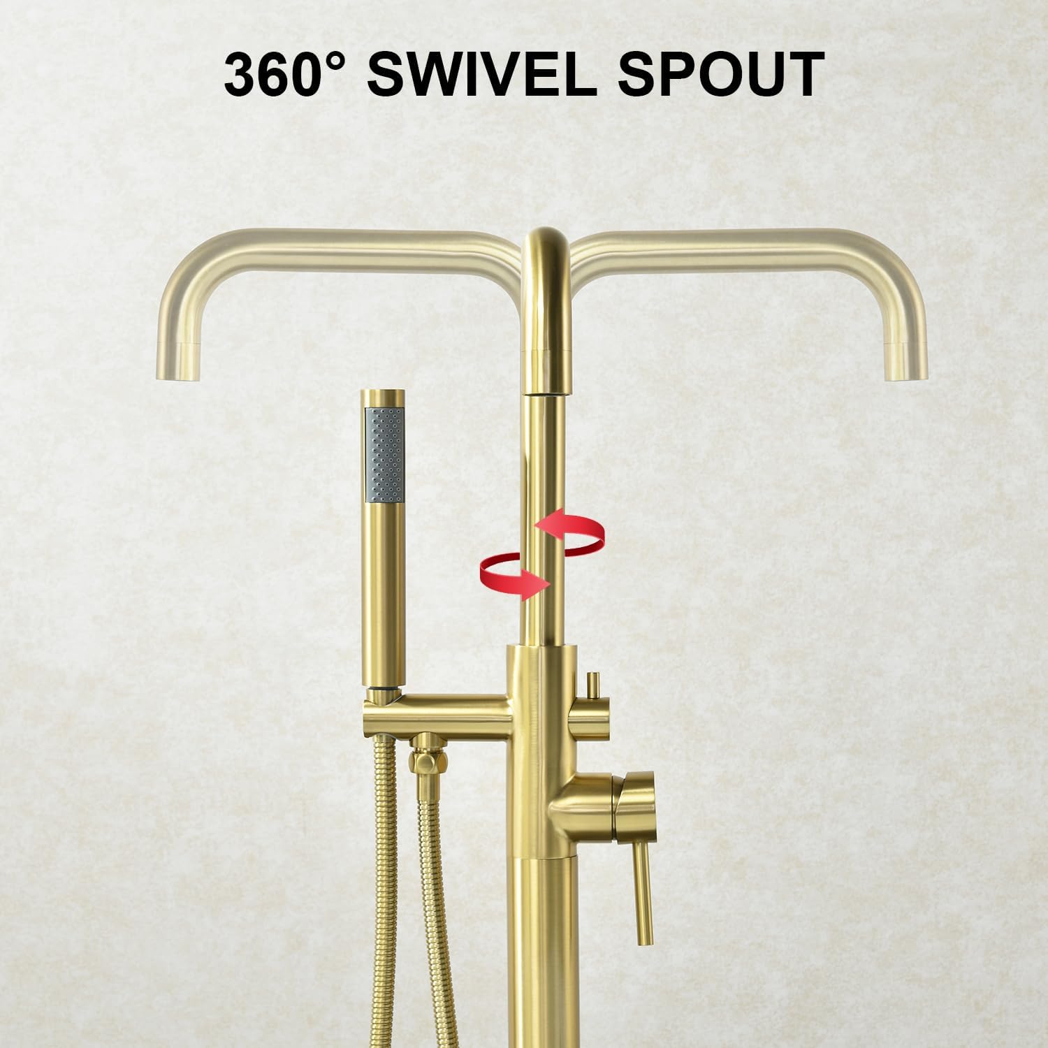 Free Standing Tub Faucet, Floor Mount Tub Filler Bathtub Faucet with Handheld Shower Brushed Gold