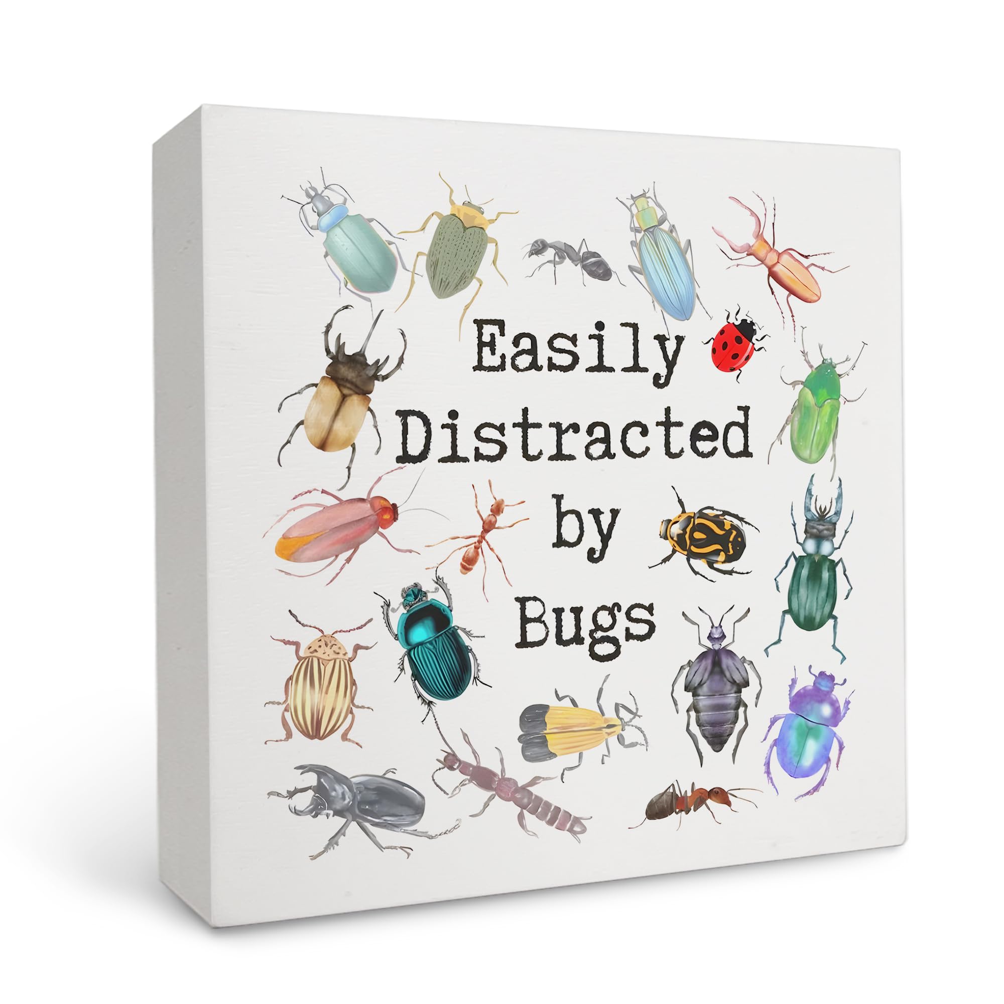 OFlich Bug Insect Decor - Distracted by Bugs Wood Box Signs for Kids Room, Cottagecore Decor, Entomology Gifts, 5x5 Inches