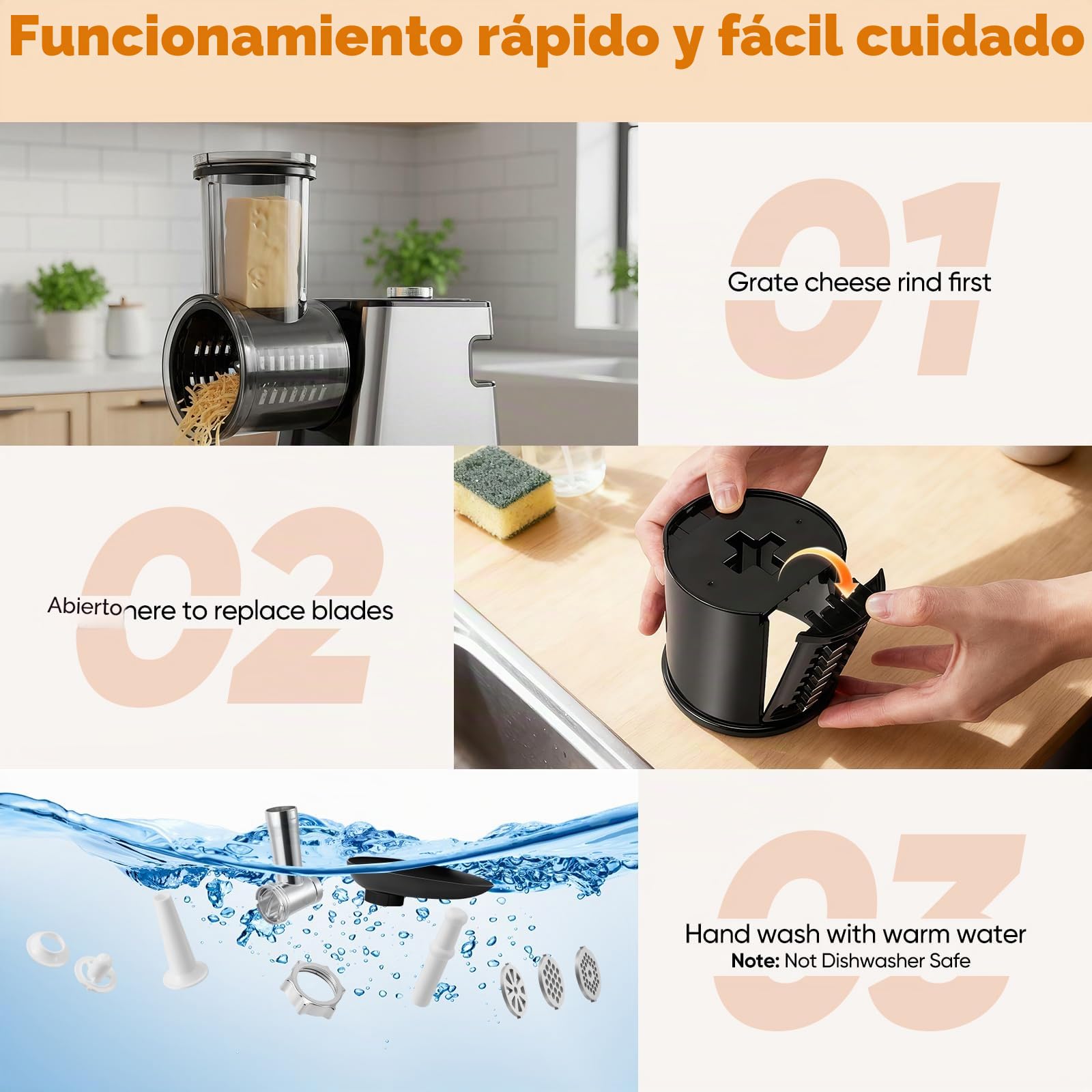 Picadora de carne eléctrica 2800W, 5 en 1: cortador verduras, rallador queso, embutidor y juego albóndigas. Máquina de cocina para picar, cortar y rallar.