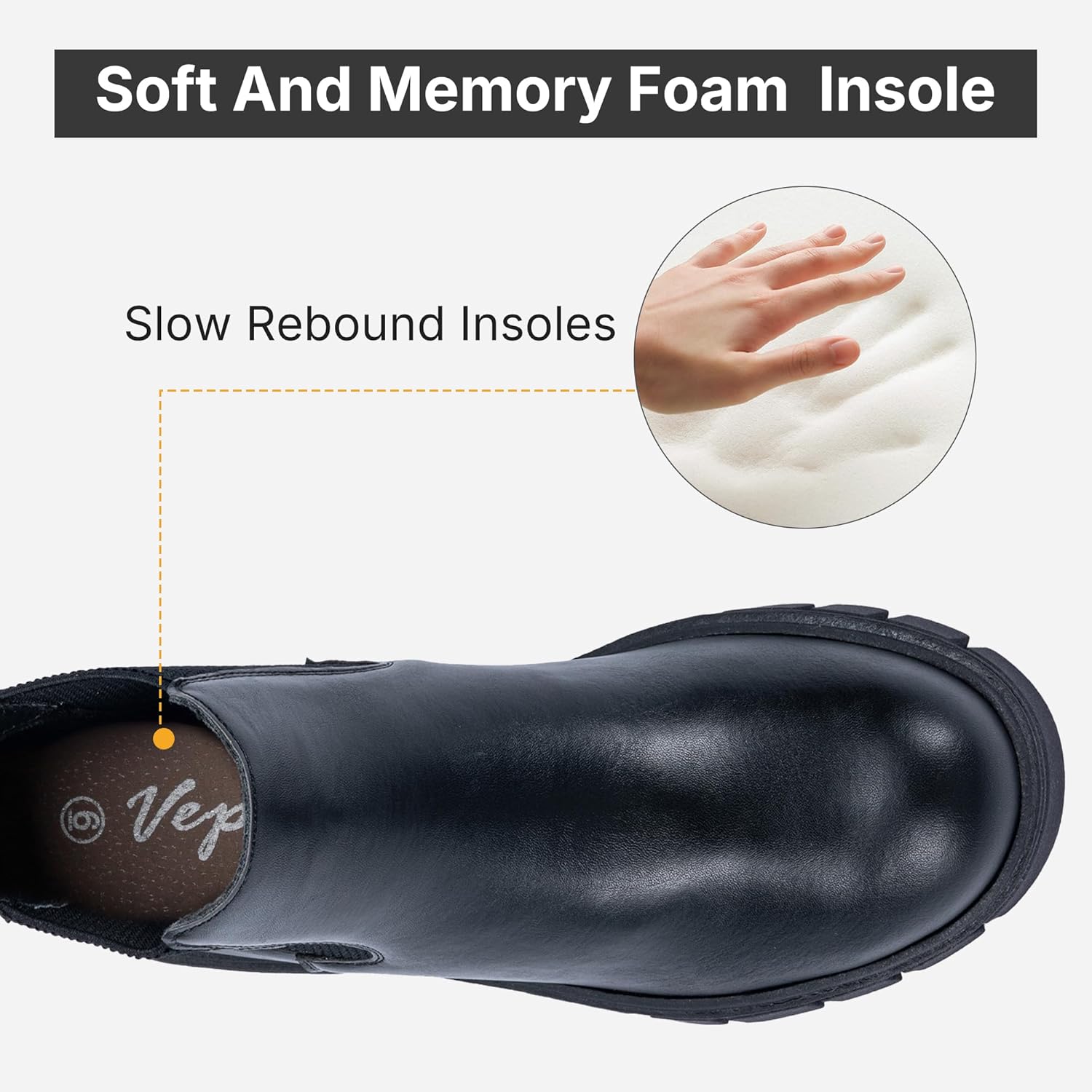 Vepose Women's 936 Chelsea Ankle Boots Platform Lug Sole Elastic Slip on Booties - Image 4