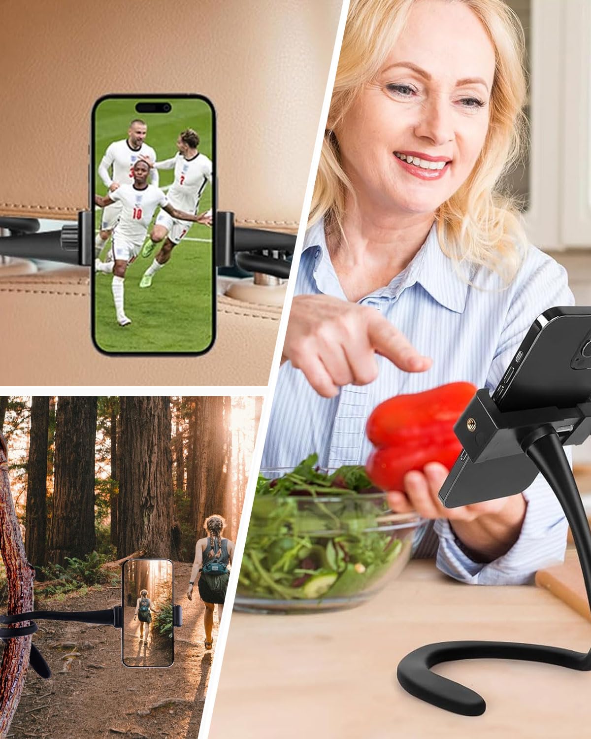 Supporto Cellulare per Passeggino, Flessibile Porta Cellulare per Passeggino con Impugnatura per Braccio Antiscivolo Lega Morbida Morsetto per Telefono per Passeggino Scrivania