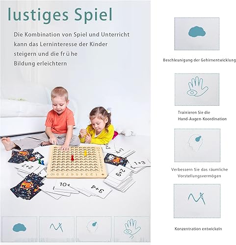 Miniatura 4 de Juego de mesa Montessori de multiplicación y adición 2 en 1, accesorios educativos de matemáticas de madera para la educación temprana, juguetes