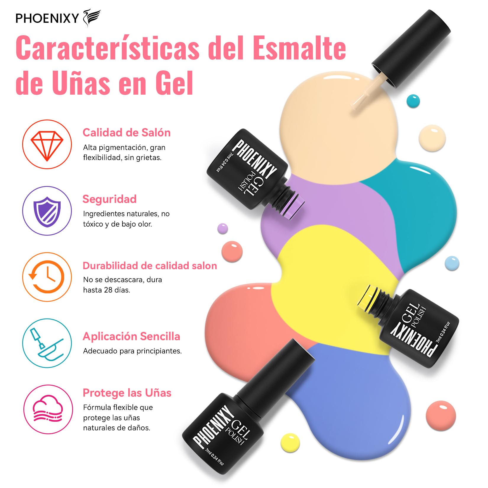 PHOENIXY Kit Uñas Semipermanentes Con Lámparas UV 55 Colors Esmaltes Semipermanentes Para Uñas 60 PCS Kit de Manicura Profesional Con 4 Capas Superiores de Efecto y Base Regalo Para Mujeres