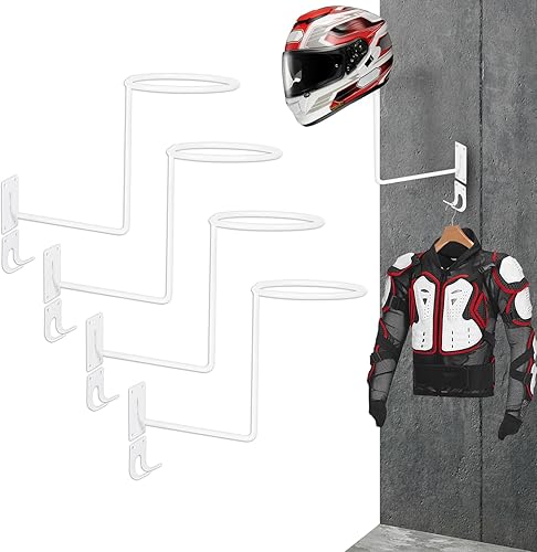 4 soportes para casco con 4 ganchos, colgador de casco de metal montado en la pared para sombreros, abrigos, chaquetas, baloncesto, soporte para