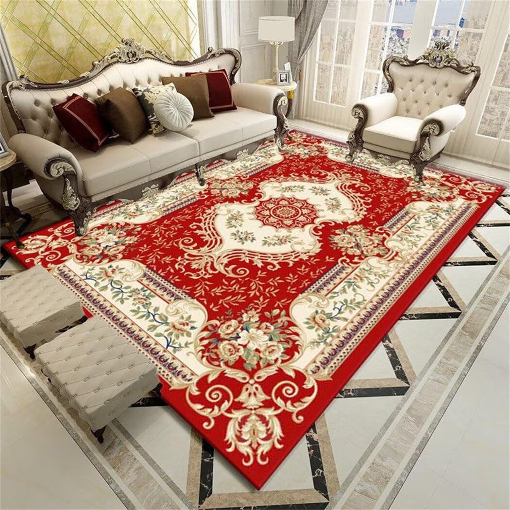 Tapis enfant pour chambre au motif floral rétro rouge 100x150cm déco vintage
