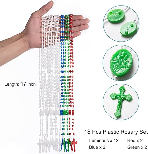 Miniatura 2 de XINHUIDALSQ Rosario de plástico de 17 '' Luminoso en el Rosario Oscuro, Juego de 18 Rosarios (12 Luminosos 2 Rojo 2 Azul 2 Verde)